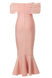 Blush Mermaid Corset Off the Shoulder Tea Length Prom Dress