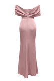 Grey Pink Sheath Off the Shoulder Ruched Prom Dress with Slit