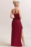 Simple Black Ruched Spaghetti Straps Long Formal Dress with Slit