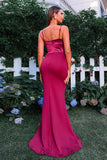 Burgundy Mermaid Spaghetti Straps Ruched Long Formal Dress