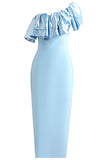 Sky Blue One Shoulder Ruffles Mermaid Long Bridesmaid Dress