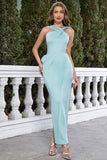 Mermaid Criss Cross Straps Sky Blue Satin Bridesmaid Dress with Slit