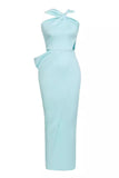 Mermaid Criss Cross Straps Sky Blue Satin Bridesmaid Dress with Slit