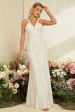 Ivory Apricot Spaghetti Straps Mermaid Lace Long Wedding Dress