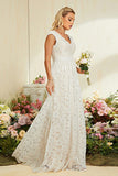 Ivory Apricot Cap Sleeves A Line Lace Long Wedding Dress