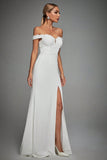 Off The Shoulder Ivory Mermaid Long Wedding Dress with Slit