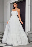 Ivory Pleated A Line Spaghetti Straps Long Wedding Dress