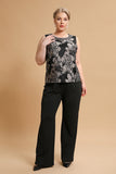 Black Red Flower Round Neck Long Sleeves 3 Pieces Mother of the Bride Pant Suits