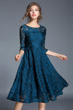 Peacock A-Line Round Neck Half Sleeves Midi Mother of the Bride Dress