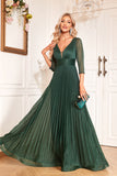 Pine A Line V Neck Long Mother Of The Bride Dresse with Sequin