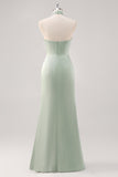 Sage Green Halter Sheath Bridesmaid Dress with Slit