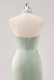 Sage Green Halter Sheath Bridesmaid Dress with Slit