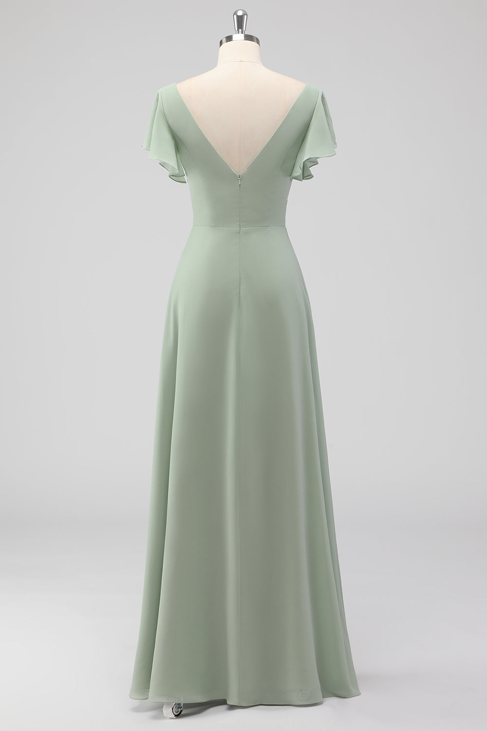 Zapaka Women Sage Green A-Line Chiffon Bridesmaid Dress V-neck Long Wedding Guest Dress with Short Sleeves, Sage / US14 Zapaka Women Sage Green A-Line Chiffon Bridesmaid Dress V-neck Long Wedding Guest Dress with Short Sleeves, Sage / US14