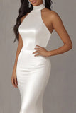 Halter Mermaid Stretch Satin Ivory Wedding Dress