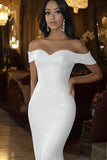 White Sequins Off the Shoulder Mermaid Long Wedding Dress