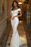 Sparkly Sequins White Mermaid Off the Shoulder Long Wedding Dress