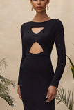 Black Sheath Scoop Neck Cut Out Long Formal Dress