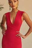 Red Satin V-Neck Sleeveless Formal Dress