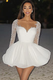 Organza White A Line Sweetheart Long Sleeves Lace Graduation Dress