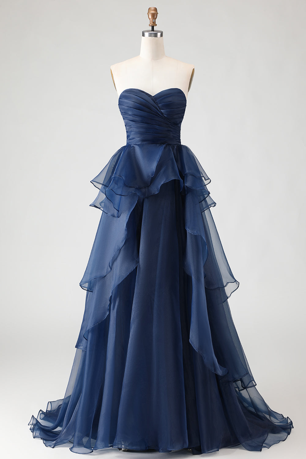Zapaka Women Navy Princess Long Prom Dress Strapless Ruffled Pleated Formal Dress with Organza, Navy / US24W Zapaka Women Navy Princess Long Prom Dress Strapless Ruffled Pleated Formal Dress with Organza, Navy / US24W