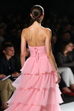 Pink Strapless Tiered A Line Gala Dress with Slit