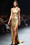 Glitter One Shoulder Sheath Golden Gala Dress with Slit