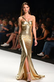 Metallic Mermaid Golden One Shoulder Long Gala Dress with Slit