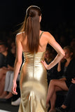 Metallic Mermaid Golden One Shoulder Long Gala Dress with Slit