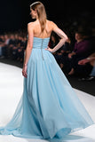 Elegant A Line Sweetheart Ruched Grey Blue Gala Dress