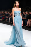 Elegant A Line Sweetheart Ruched Grey Blue Gala Dress