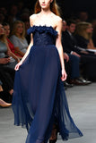 Navy Tulle Strapless A-Line Long Wedding Guest Dress with Ruffles