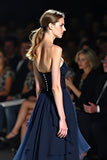 Navy Open Back Sweetheart A-Line Tulle Long Wedding Guest Dress