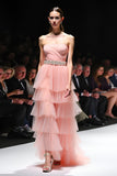 A Line Blush Rufled Strapless Long Gala Dress