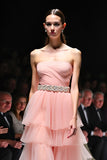 A Line Blush Rufled Strapless Long Gala Dress