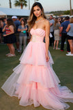 Blush Ruffled A Line Sweetheart Long Gala Dress