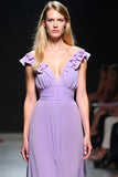 Lilac V-Neck Ruffled A Line Wedding Guest Dress