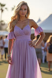 Lilac A Line Spaghetti Straps Chiffon Formal Dress