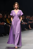 Purple V-Neck A-Line Ruched Long Wedding Guest Dress