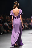 Purple V-Neck A-Line Ruched Long Wedding Guest Dress