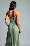 Ruched A Line Grey Green Spaghetti Straps Wedding Guest Dress