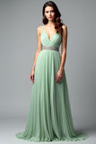 Light Green Ruched A Line Spaghetti Straps Bridesmaid Dress