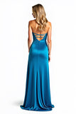 Blue Strapless Sheath Sequined Prom Dress with Slit