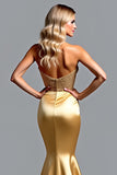 Golden Mermaid Sweetheart Prom Dress With Slit