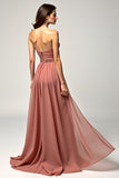 Dusty Rose Strapless A Line Tulle Prom Dress