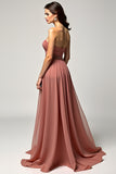 Dusty Rose Strapless A Line Tulle Prom Dress