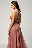 Dusty Rose Strapless A Line Tulle Prom Dress