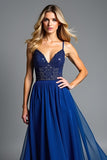 Sparkly Royal Blue Tulle Spaghetti Straps A Line Formal Dress with Beading