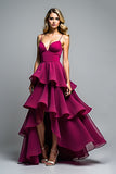 Dark Purple Spaghetti Straps Tiered Tulle Wedding Guest Dress