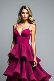 Dark Purple Spaghetti Straps Tiered Tulle Wedding Guest Dress