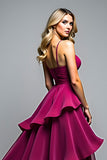 Dark Purple Spaghetti Straps Tiered Tulle Wedding Guest Dress